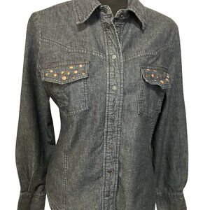 William Rast lon Sleeve Denim Look Shirt / metal Studs | Black Denim Look size L